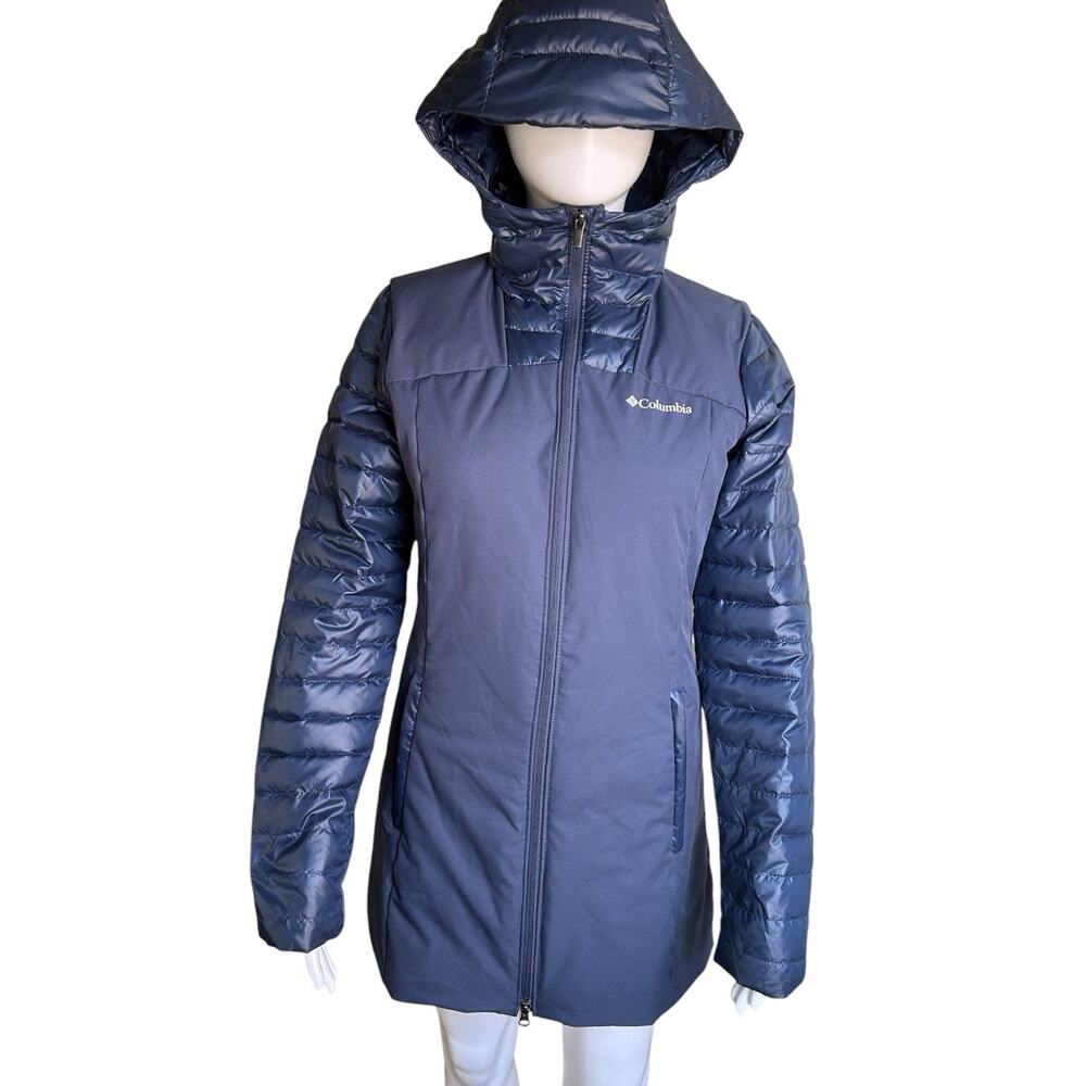 Columbia Fenn Ridge Mid Jacket Women’s XS Navy Hybrid Hooded Parka Coat